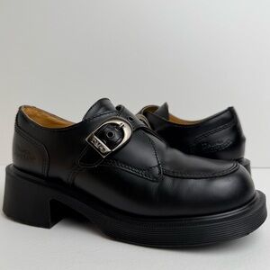 Vintage Dr. Martens England Black Heel Buckle Leather Mary Janes Oxfords UK 5